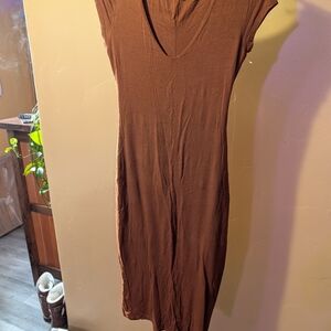 Brown Short Sleeve Midi Dress